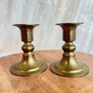 Vintage Solid Brass Taper Candle Holders Set of 2 Mid Century Modern 4 Inch